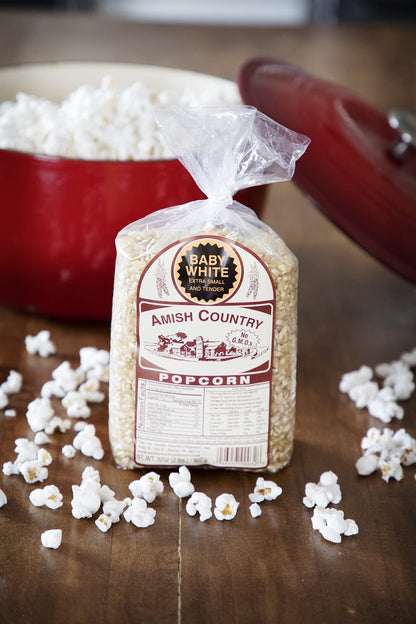 Amish Country Popcorn - Baby White (6 Pound Bag) - Small & Tender Popcorn - Old Fashioned And Delicious with Recipe Guide