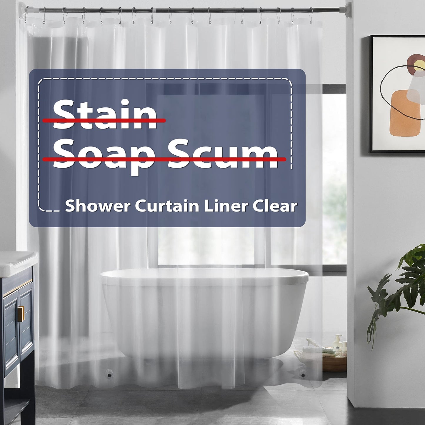 8G Heavy Duty Clear Shower Curtain Liner - 72" x 72" Weighted Shower Liner for Bathroom (8G Clear, 1PCS)