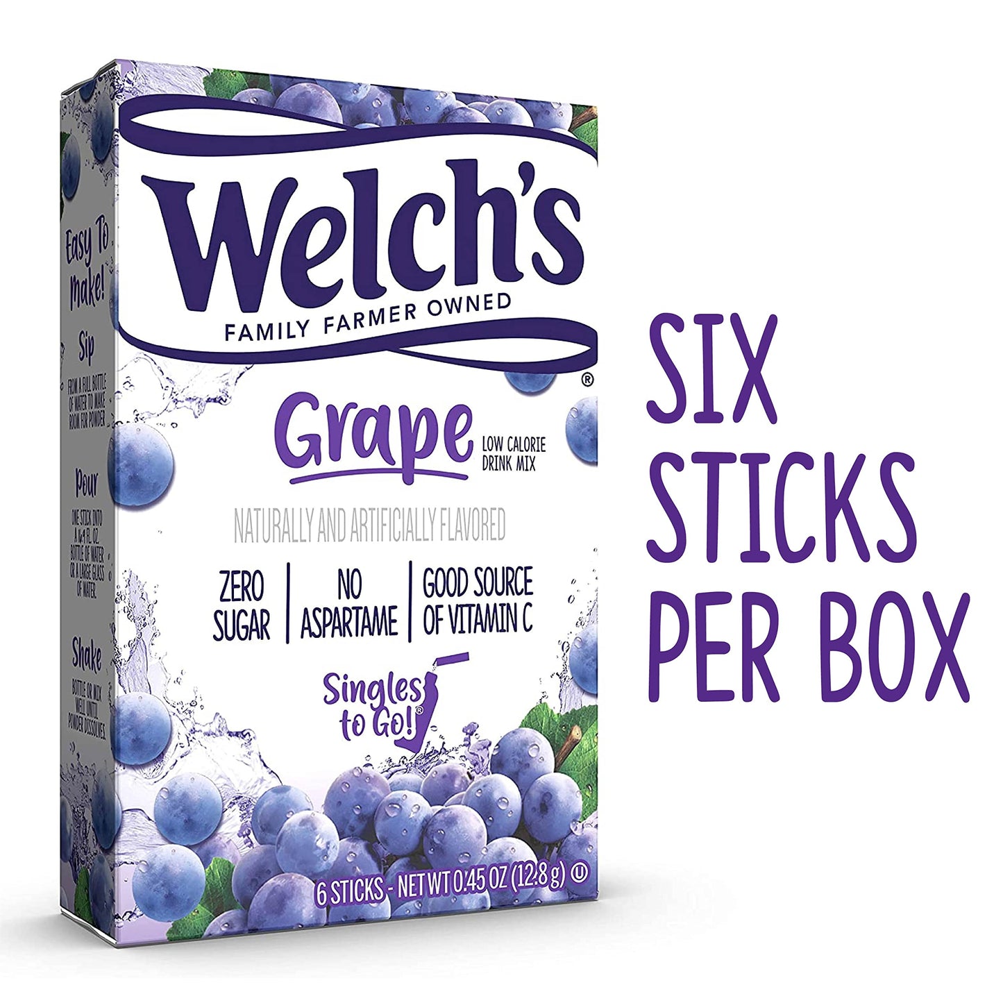 Welch's Singles To Go Variety Pack, Watertok Powdered Drink Mix, Includes 4 Flavors, Grape, Passion fruit, Strawberry Peach, Cherry Pomegranate, 1 Box (30 Servings)