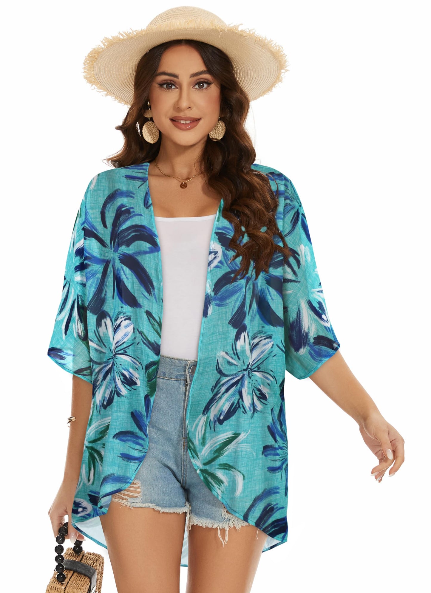 Womens Kimono Beach Cover Up Chiffon Cardigan Floral Tops Loose Capes