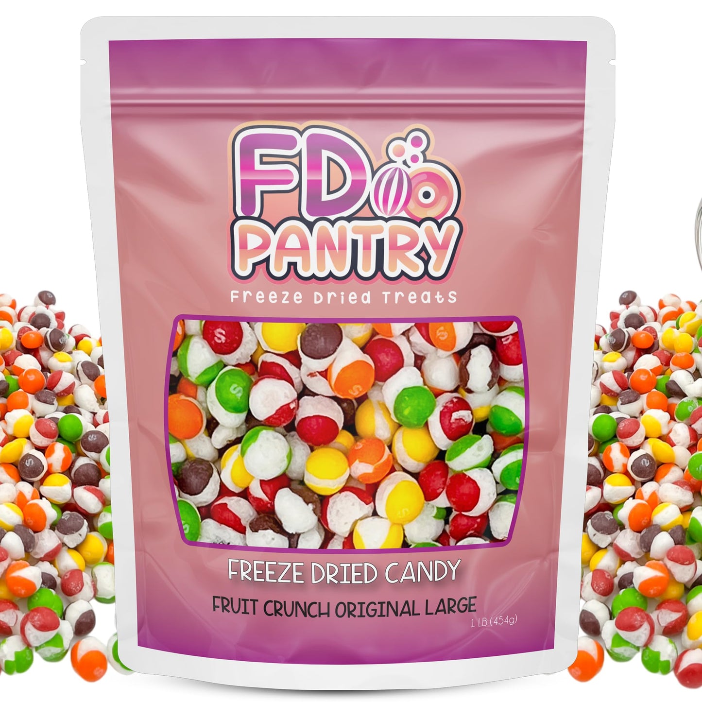 Fruit Crunch Original Candy Freeze Dried 16 oz 1 pound - Assortment Strawberry, Orange, Lemon, Grape, Lime Flavors Large 1lb Big Bag Pouch - Ideal Gift Snack 16oz