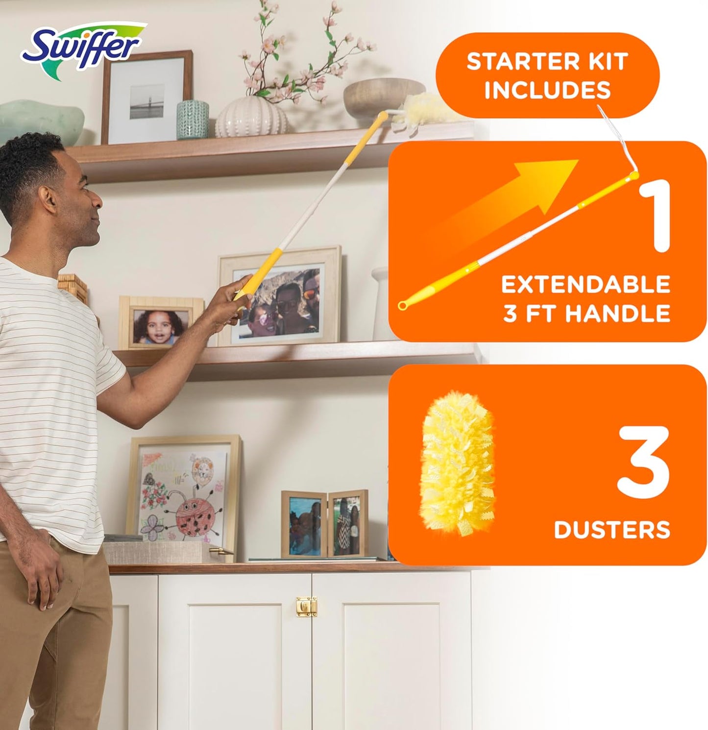 Swiffer Duster Heavy Duty 3 ft Extendable Handle Starter Kit with 3 Refills