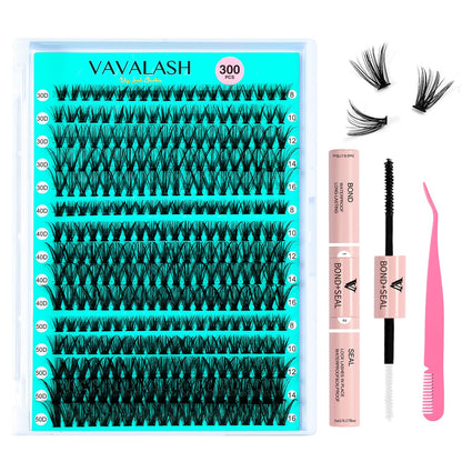 VAVALASH DIY Lash Extension Kit 280 Clusters Individual Lashes Kit 30D 40D 0.07D-10-16mm Lash Clusters, Lash Bond and Seal, Lash Tweezer for DIY Eyelash Extension at Home（Kit-30D+40D-0.07D-10-16MIX）