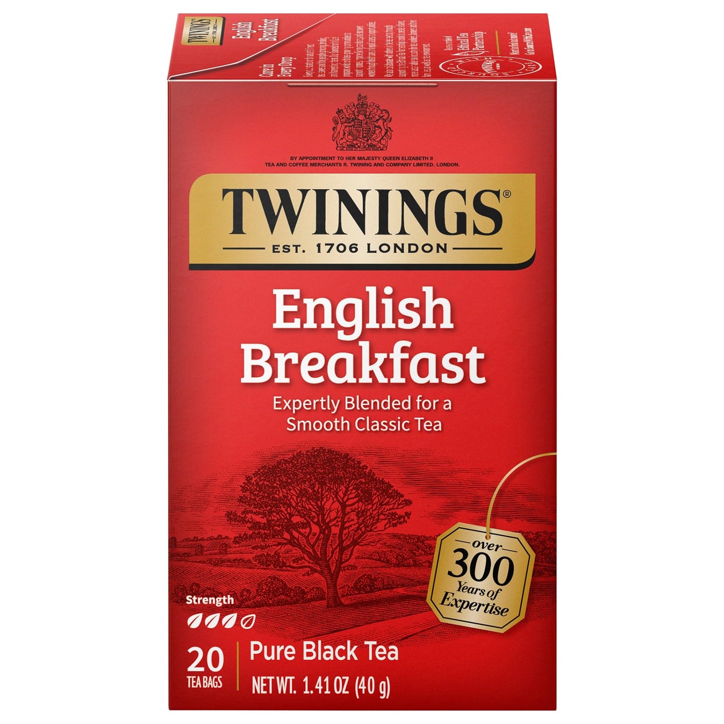 Twinings English Breakfast Black Tea, 100 Individually Wrapped Tea Bags, Smooth, Flavourful, Robust, Caffeinated, Enjoy Hot or Iced