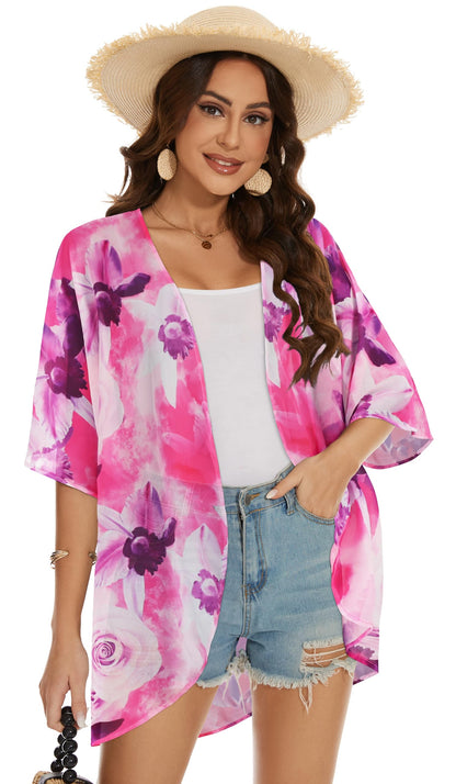 Womens Kimono Beach Cover Up Chiffon Cardigan Floral Tops Loose Capes