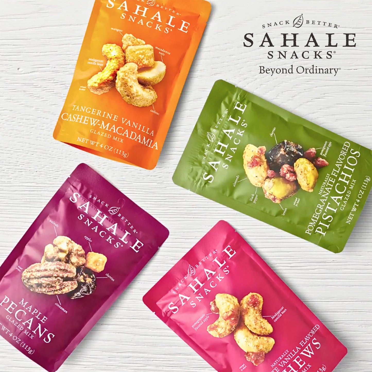 Sahale Snacks Glazed Mix Nut Blend Variety Pack, 1.5 Oz Grab & Go Bags (12 Total Packs) - Four Different Dry-Roasted Deluxe Mixed Nuts Blends Included - Non-GMO Kosher & Certified Gluten-Free Snacks