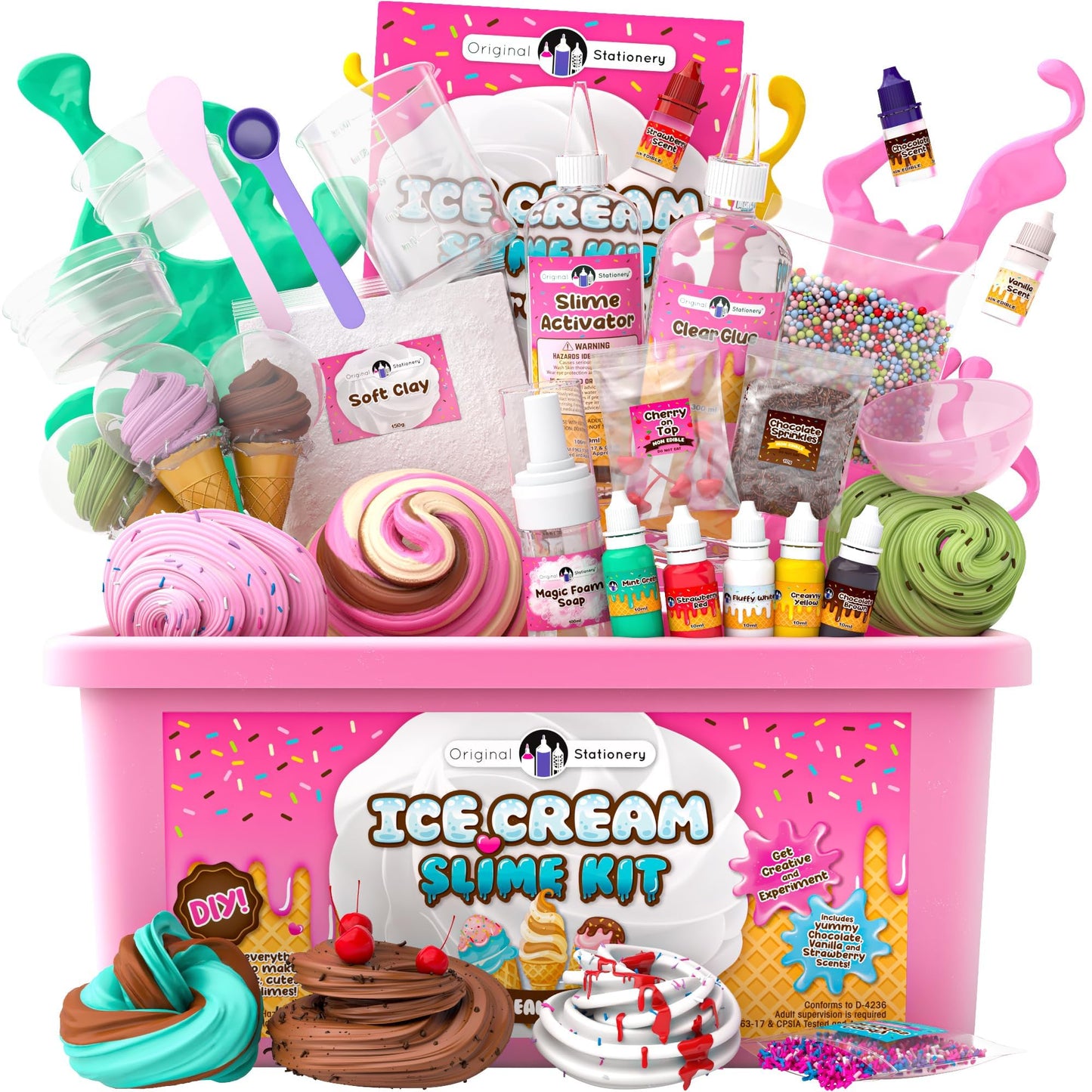 Original Stationery Ice Cream Slime Kit for Girls, Amazing Ice Cream Slime Making Kit to Make Butter Slime, Cloud Slime & Foam Slimes, Fun Holiday Gift Idea for Christmas & Easter