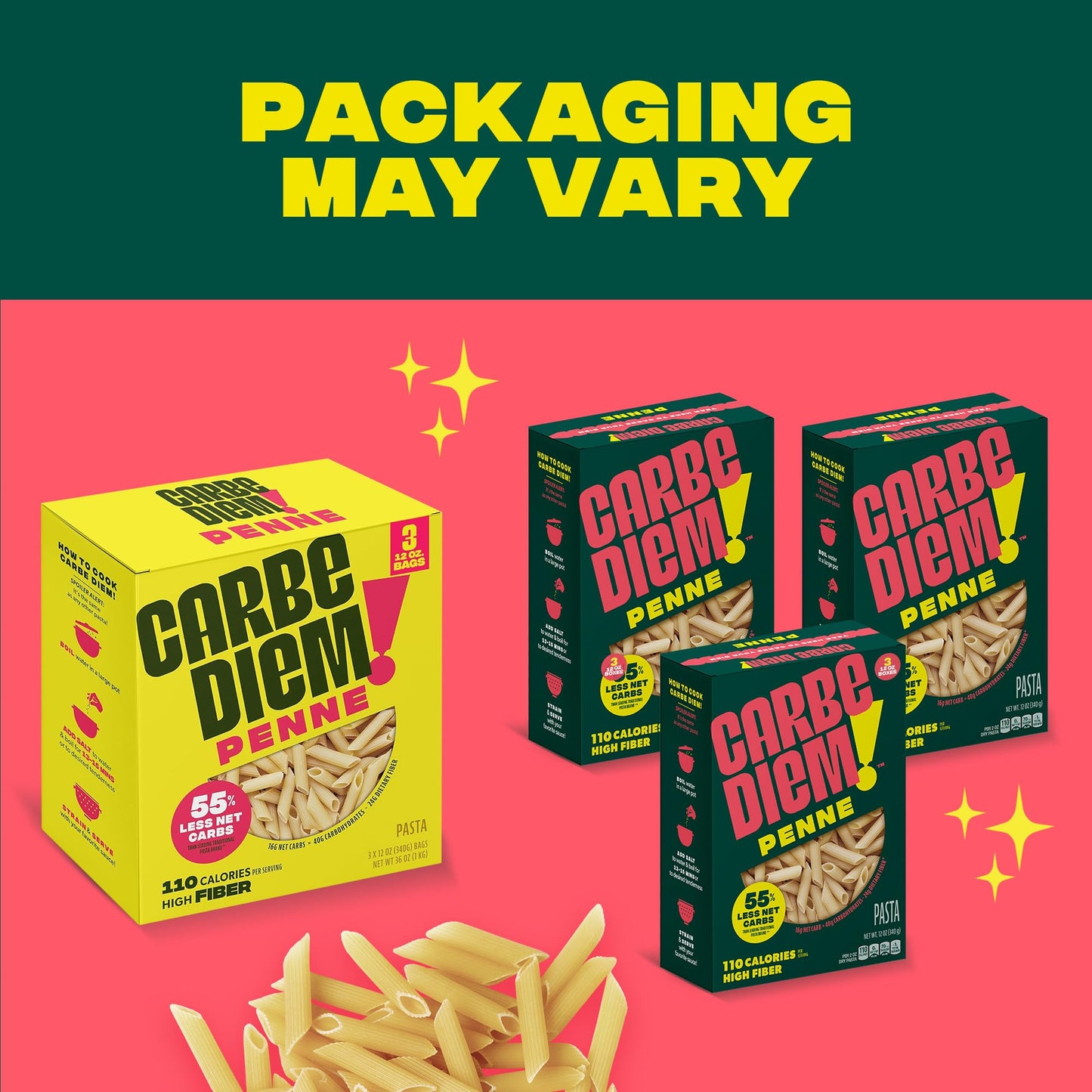 CARBE DIEM! Spaghetti | 3x 12oz Bags | Lower Net Carb Pasta with a Traditional Flavor & Texture | Pasta Re-Imagined for Healthy Lifestyles | Spaghetti Pasta | Spaghetti Noodles | Lower Calorie Pasta