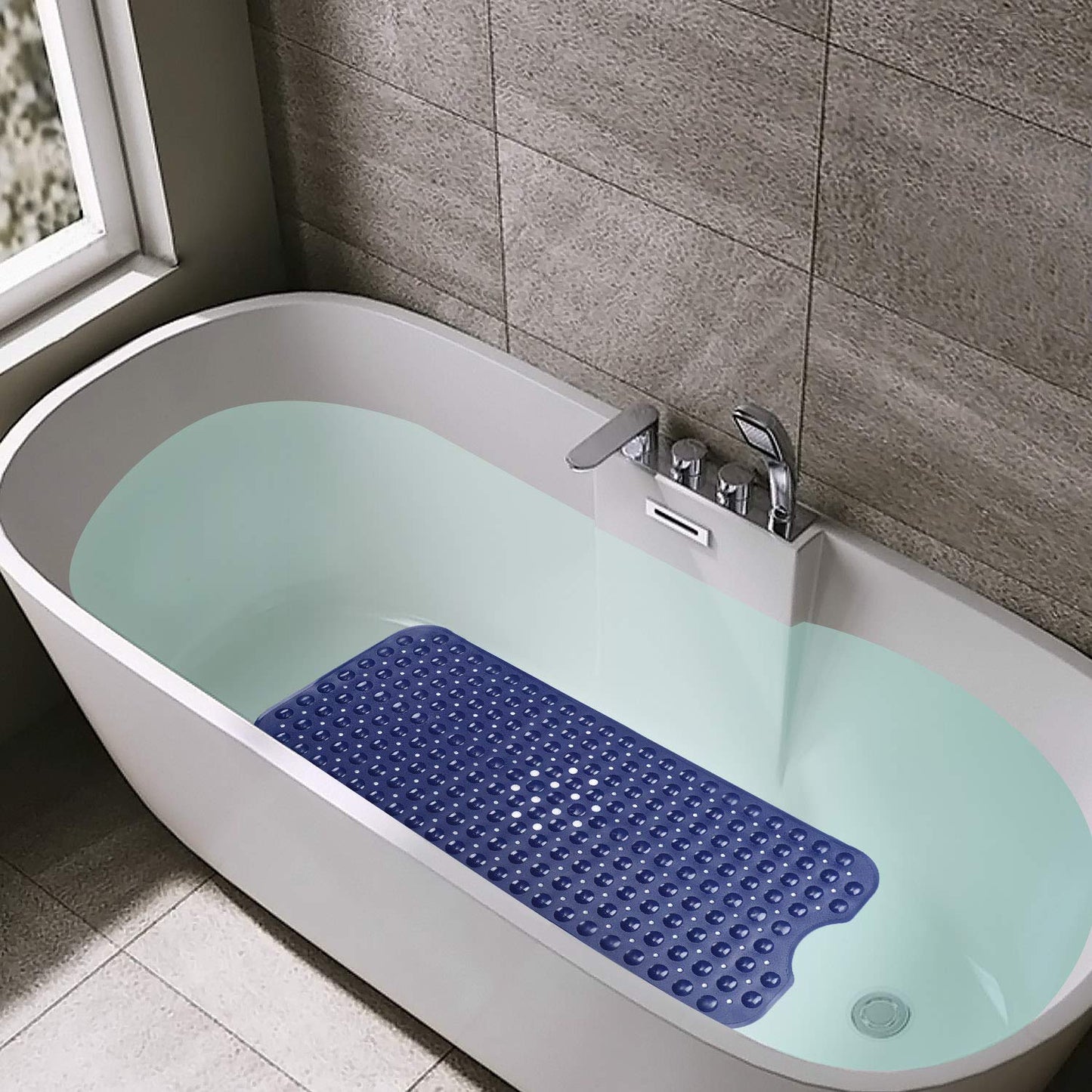 YINENN Bath Tub Shower Safety Mat 40 x 16 Inch Non-Slip and Extra Large, Bathtub Mat with Suction Cups, Machine Washable Bathroom Mats with Drain Holes, Clear