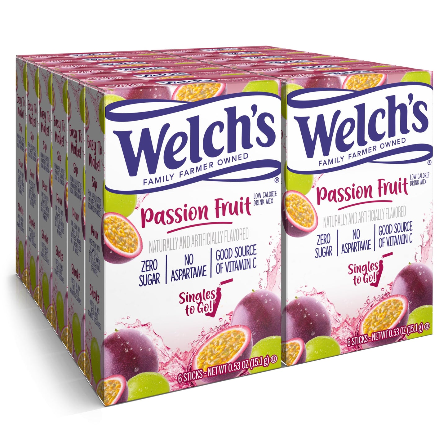 Welch's Singles To Go Variety Pack, Watertok Powdered Drink Mix, Includes 4 Flavors, Grape, Passion fruit, Strawberry Peach, Cherry Pomegranate, 1 Box (30 Servings)