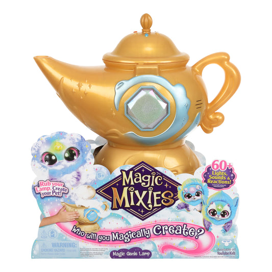 Magic Mixies Magic Genie Lamp with Interactive 8" Blue Plush Toy and 60+ Sounds & Reactions. Unlock a Magic Ring and Reveal a Blue Genie from The Real Misting Lamp. Gifts for Kids, Ages 5+