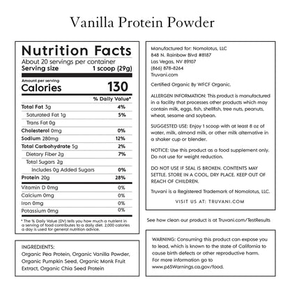 Truvani Vegan Pea Protein Powder | Banana Cinnamon | 20g Organic Plant Based Protein | 1 Serving | Keto | Gluten & Dairy Free | Low Carb | No Added Sugar