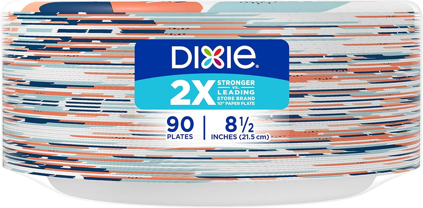 Dixie Medium Paper Plates, 8.5 Inch, 90 Count, 2X Stronger*, Microwave-Safe, Soak-Proof, Cut Resistant, Disposable Plates For Everyday Breakfast, Lunch, & Dinner Meals