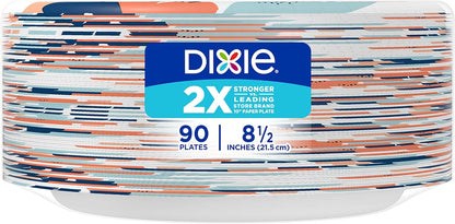 Dixie Medium Paper Plates, 8.5 Inch, 90 Count, 2X Stronger*, Microwave-Safe, Soak-Proof, Cut Resistant, Disposable Plates For Everyday Breakfast, Lunch, & Dinner Meals