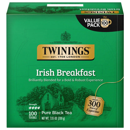 Twinings English Breakfast Black Tea, 100 Individually Wrapped Tea Bags, Smooth, Flavourful, Robust, Caffeinated, Enjoy Hot or Iced