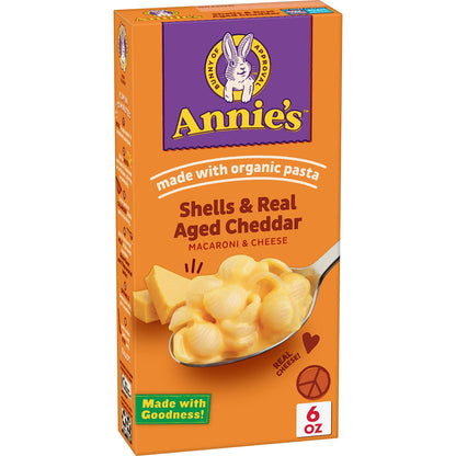 Annie's White Cheddar Shells Macaroni and Cheese with Organic Pasta, 6 oz (Pack of 12)