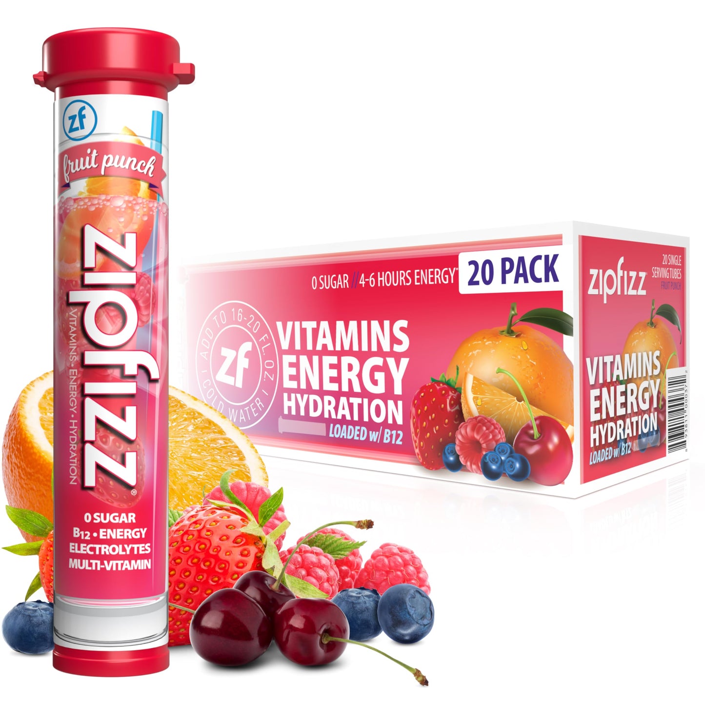 Zipfizz Energy Drink Mix, Electrolyte Hydration Powder with B12 and Multi Vitamin, Berry (12 Count)