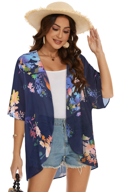 Womens Kimono Beach Cover Up Chiffon Cardigan Floral Tops Loose Capes