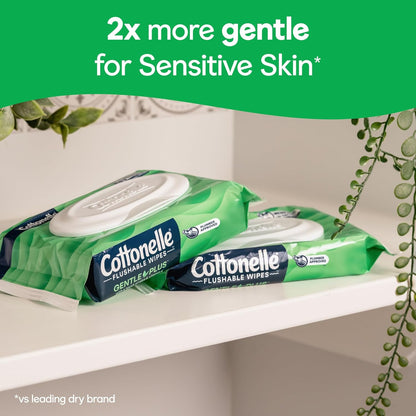 Cottonelle GentlePlus Flushable Wet Wipes with Aloe & Vitamin E, 6 Flip-Top Packs, 42 Wipes Per Pack (252 Total Wipes), Packaging May Vary