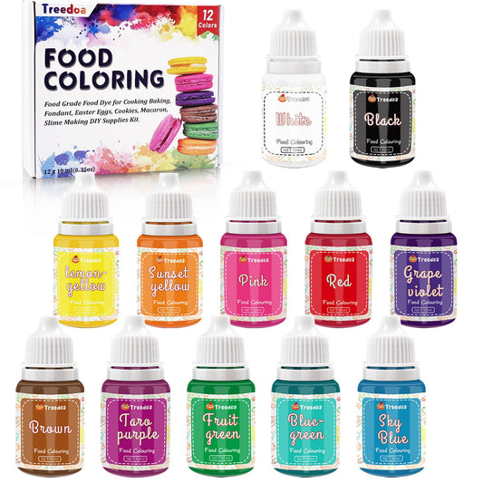 Food Coloring Liquid Set,12 Colors x 10ml Cake Food Coloring Set for Baking Cake Decorating Edible Food Grade Food Color Dye for Fondant,Macaron,Icing,Slime Making DIY Supplies Kit-0.35 Fl. oz/Bottles