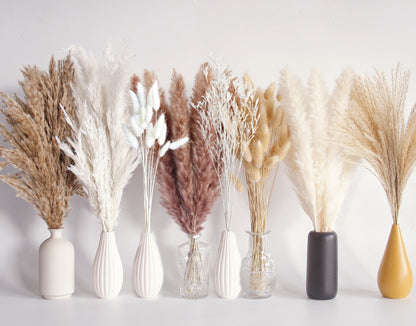 110 PCS Dried Pampas Grass Bouquet, Boho Table Decor, Bunny Tails Dried Flowers, Brown Pompas, White Pampas Grass for Wedding, Home, Rustic Party, Baby Shower Decorations