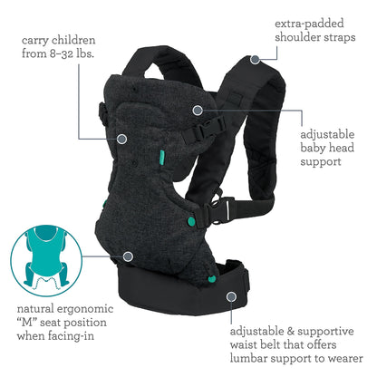 Infantino Flip Advanced 4-in-1 Carrier - Ergonomic, convertible, face-in and face-out front and back carry for newborns and older babies 8-32 lbs