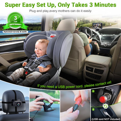 Baby Car Camera Easy Install: HD 1080P Eye Protection Clear Night Vision - Rear Facing Stability Backseat Camera with Monitor for Car Seat Travel 360° Rotation N06