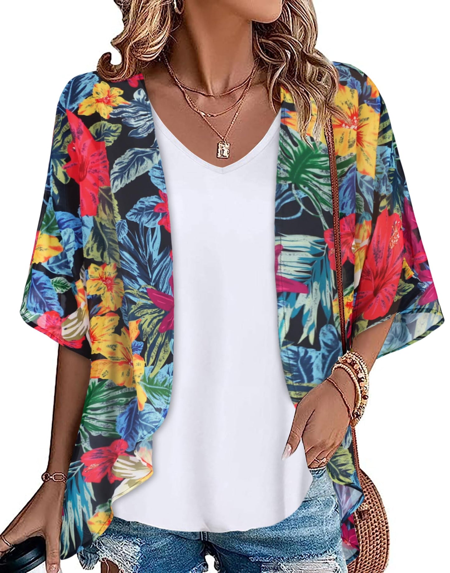 Womens Kimono Beach Cover Up Chiffon Cardigan Floral Tops Loose Capes