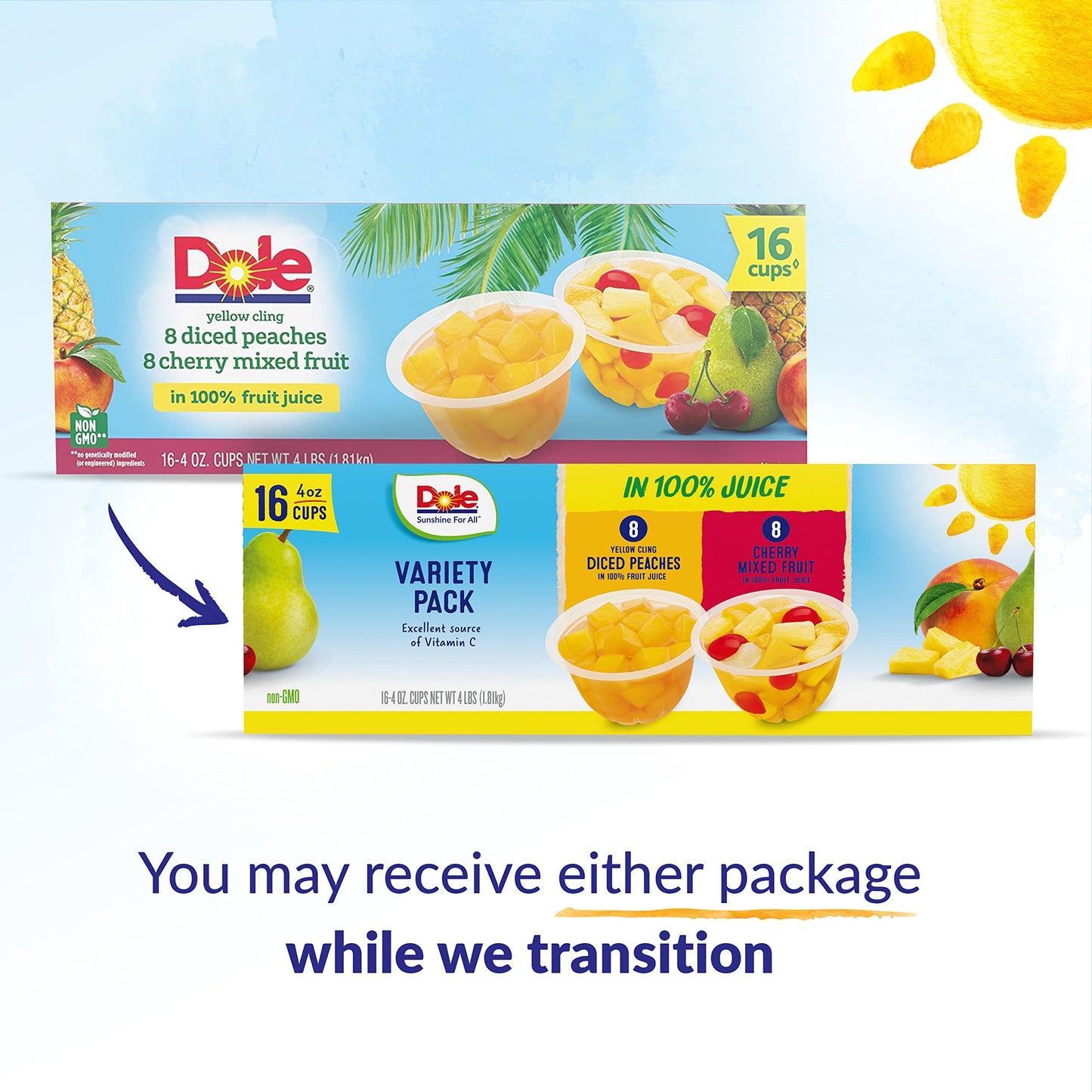 Dole Fruit Bowls Diced Peaches in 100% Juice Snacks, 4oz 12 Total Cups, Gluten & Dairy Free, Bulk Lunch Snacks for Kids & Adults