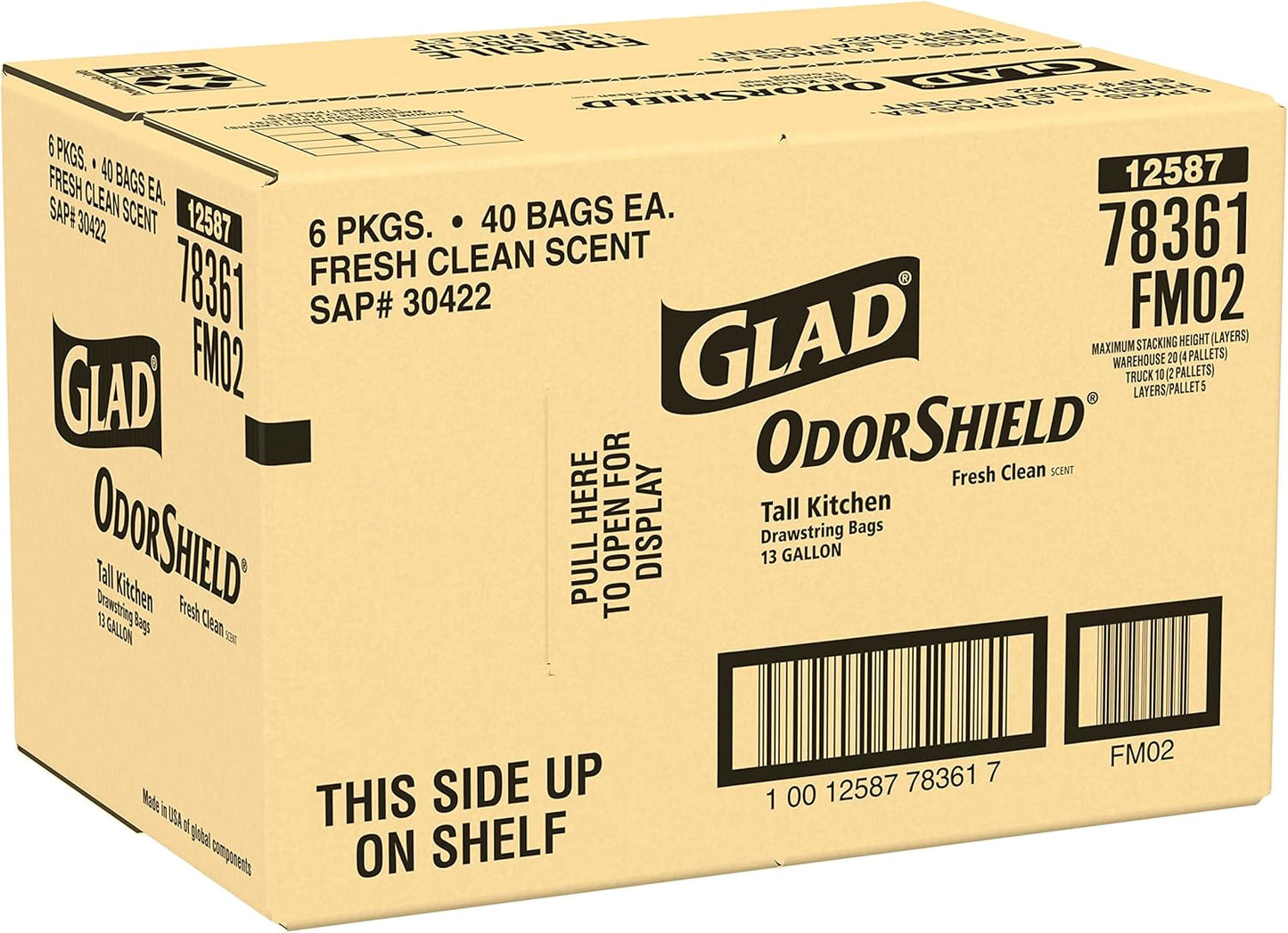 Glad Trash Bags, ForceFlex Tall Kitchen Drawstring Garbage Bags, Fresh Clean, 13 Gal, 40 Ct (Package May Vary)