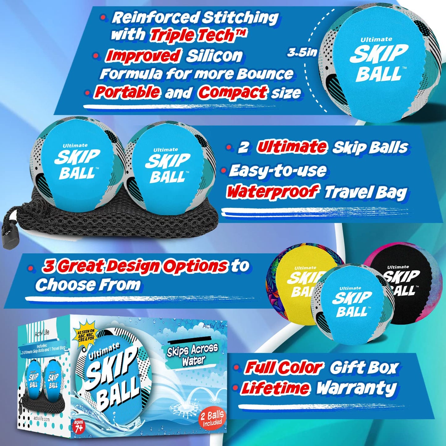 Activ Life The Ultimate Skip Ball – Water Bouncing Ball (2 Pack) Create Lasting Memories with Your Friends & Family at The Beach, Lake or Pool - Great for All Ages