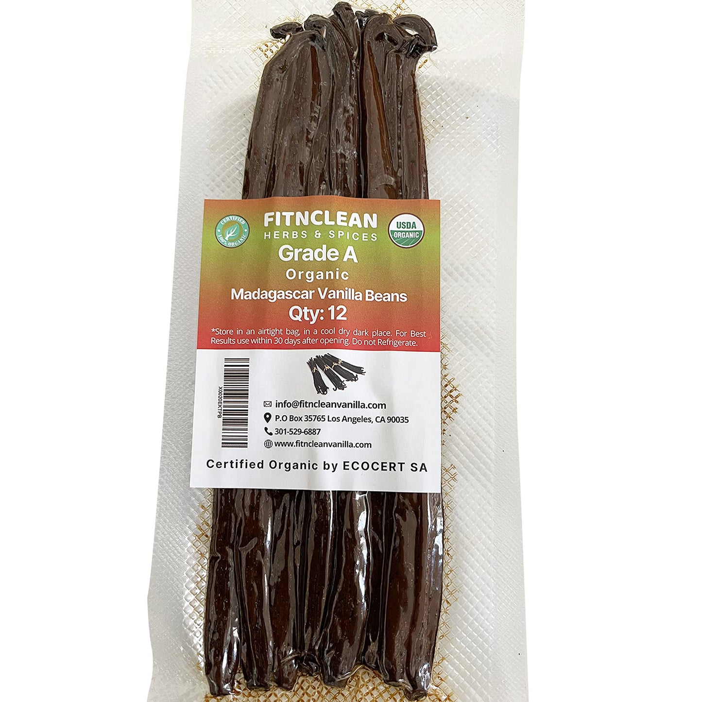 50 Organic Grade A Madagascar Vanilla Beans. Certified USDA Organic for Extract and all things Vanilla by FITNCLEAN VANILLA. ~5" Bulk Fresh Bourbon NON-GMO Pods.