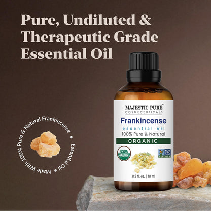 Majestic Pure Frankincense USDA Organic Essential Oil | 100% Organic and Premium Quality Oil for Skincare, Aromatherapy | 1 fl oz