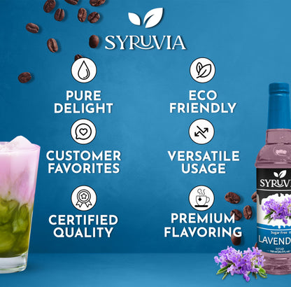 Syruvia Sugar-Free Lavender Syrup (25.4 fl oz) - Delicate Floral Bliss with Zero Added Sugar – Kosher, Gluten-Free, Perfect for Enhancing Beverages, Desserts, and Culinary Creations