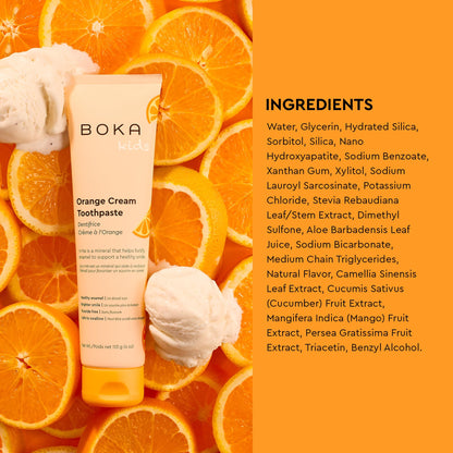 Boka Fluoride Free Toothpaste- Nano Hydroxyapatite, Remineralizing, Sensitive Teeth, Whitening- Dentist Recommended for Adult, Kids Oral Care- Orange Cream Flavor, 4oz 1Pk - US Manufactured