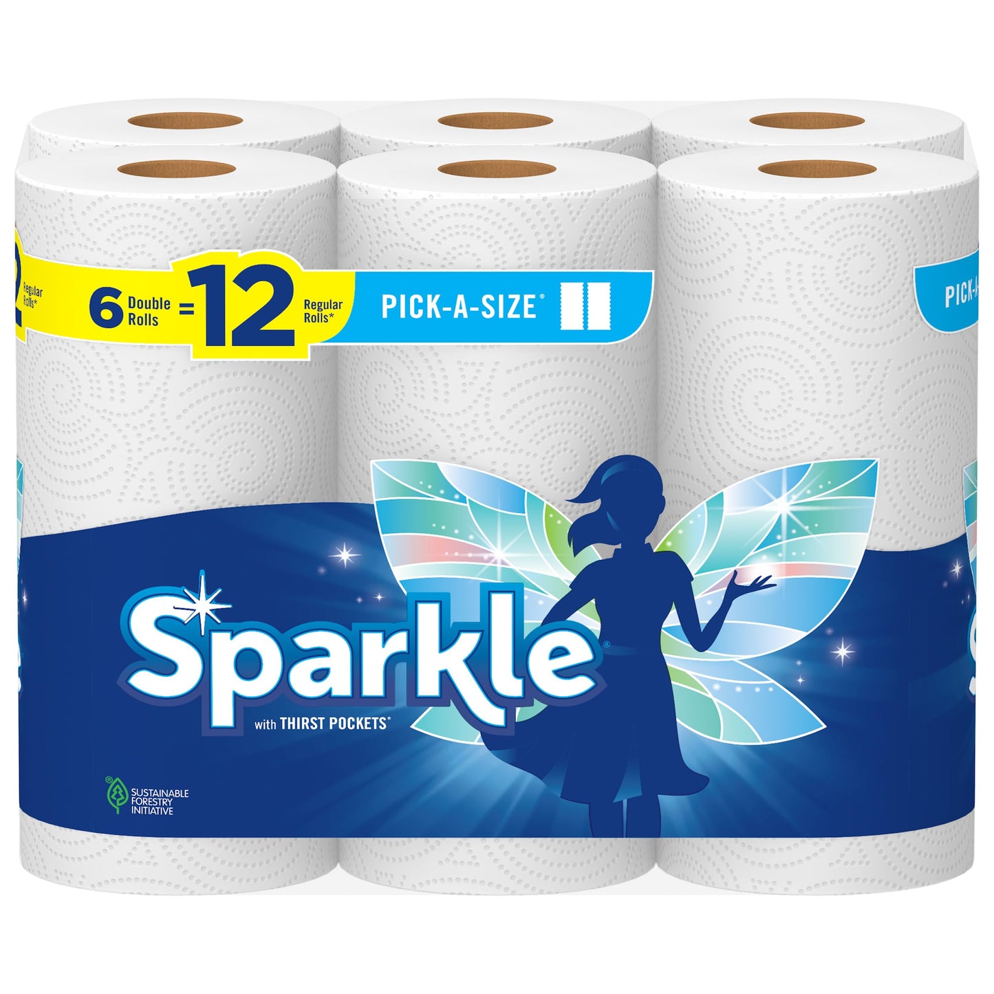 Sparkle® Pick-A-Size® Paper Towels, 6 Double Rolls = 12 Regular Rolls