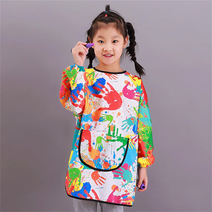 Kids Art Smocks Water Proof Painting Apron Smock Girls Boys Long Sleeve Knee Length Artist Smock Pocket