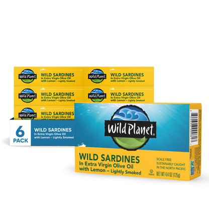 Wild Planet Wild Sardines in Extra Virgin Olive Oil, Lightly Smoked, Tinned Fish, Sustainably Wild-Caught, Non-GMO, Kosher, Gluten Free, 4.4. Ounce (Pack of 12)