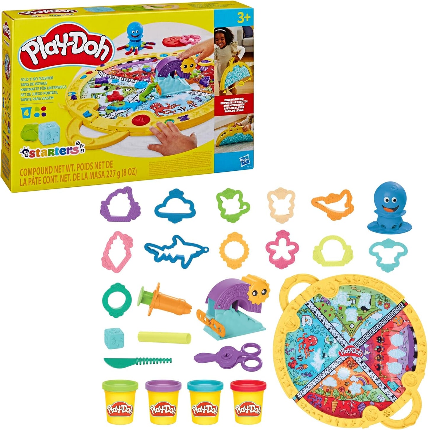 Play-Doh Fold & Go Playmat Starter Set with 19 Accessories, Preschool Toys for 3 Year Old Girls & Boys & Up, Kids Arts & Crafts