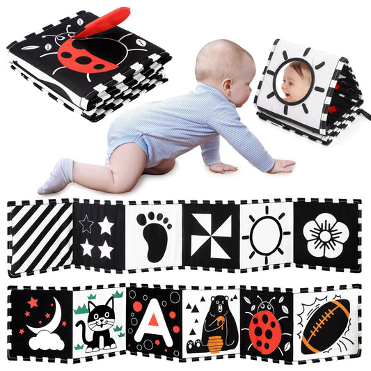 Black and White Baby Toys, High Contrast Newborn Toys 0-3 Months Brain Development, Tummy Time Toys, Soft Baby Book, Infant Sensory Toys 0-6-12 Months Visual Stimulation Montessori Toy Gift