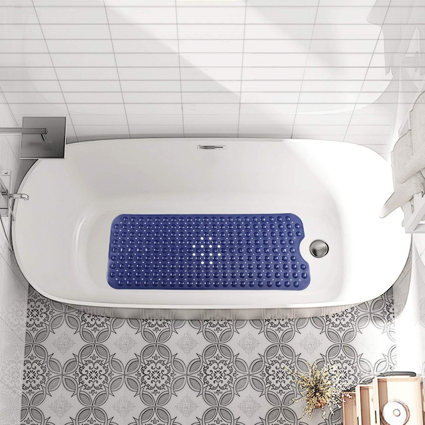 YINENN Bath Tub Shower Safety Mat 40 x 16 Inch Non-Slip and Extra Large, Bathtub Mat with Suction Cups, Machine Washable Bathroom Mats with Drain Holes, Clear