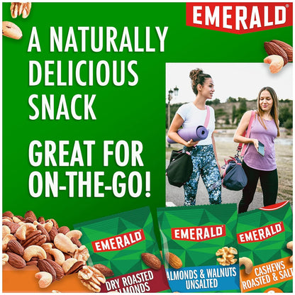 Emerald Nuts Mixed Nuts Variety Pack 18ct (1-Pack) , 100-Calorie Individual Packs , Features Dry Roasted Almonds, Natural Almonds & Walnuts, and Roasted & Salted Cashews