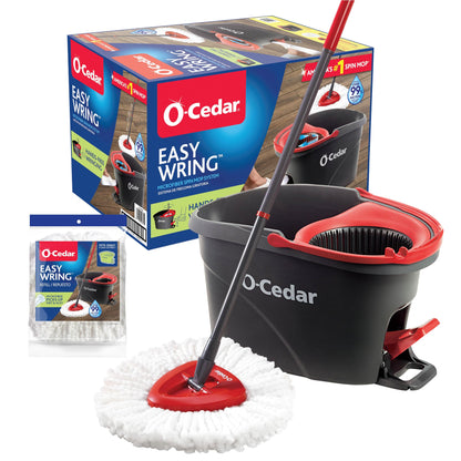 O-Cedar Easywring Microfiber Spin Mop & Bucket Floor Cleaning System with 1 Extra Refill,Red / Gray