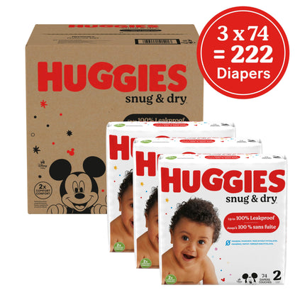 Huggies Size 2 Diapers, Snug & Dry Baby Diapers, Size 2 (12-18 lbs), 100 Count, Packaging May Vary