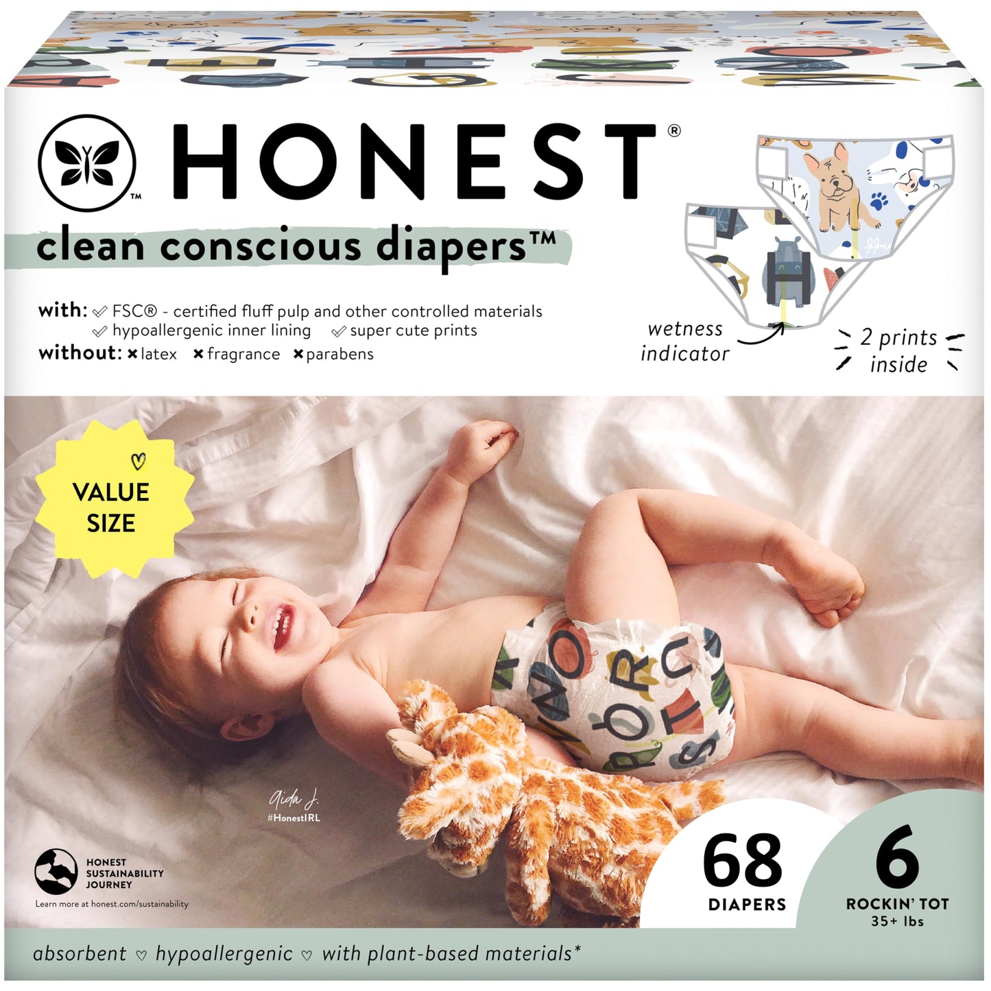 The Honest Company Clean Conscious Diapers | Plant-Based, Sustainable | Above It All + Pandas | Club Box, Size Newborn, 72 Count