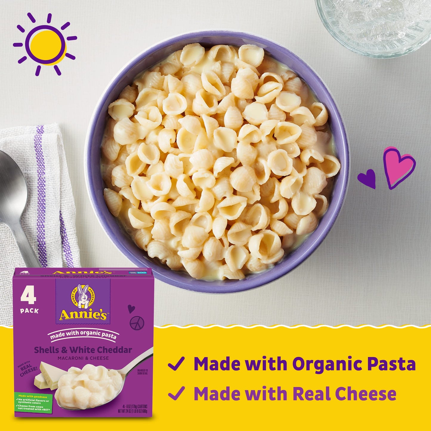 Annie's White Cheddar Shells Macaroni and Cheese with Organic Pasta, 6 oz (Pack of 12)