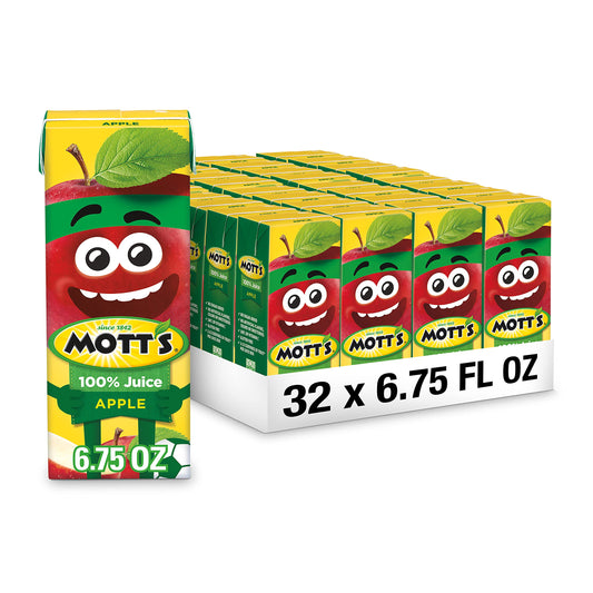 Mott's 100% Original Apple Juice, 6.75 Fl Oz Boxes, 32 Count (4 Packs Of 8), 2 Servings Of Fruit, 100% Fruit Juice, Gluten-free, Caffeine-free, Kosher, Contains No Artificial Colors Or Sweeteners