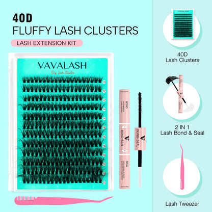 VAVALASH DIY Lash Extension Kit 280 Clusters Individual Lashes Kit 30D 40D 0.07D-10-16mm Lash Clusters, Lash Bond and Seal, Lash Tweezer for DIY Eyelash Extension at Home（Kit-30D+40D-0.07D-10-16MIX）