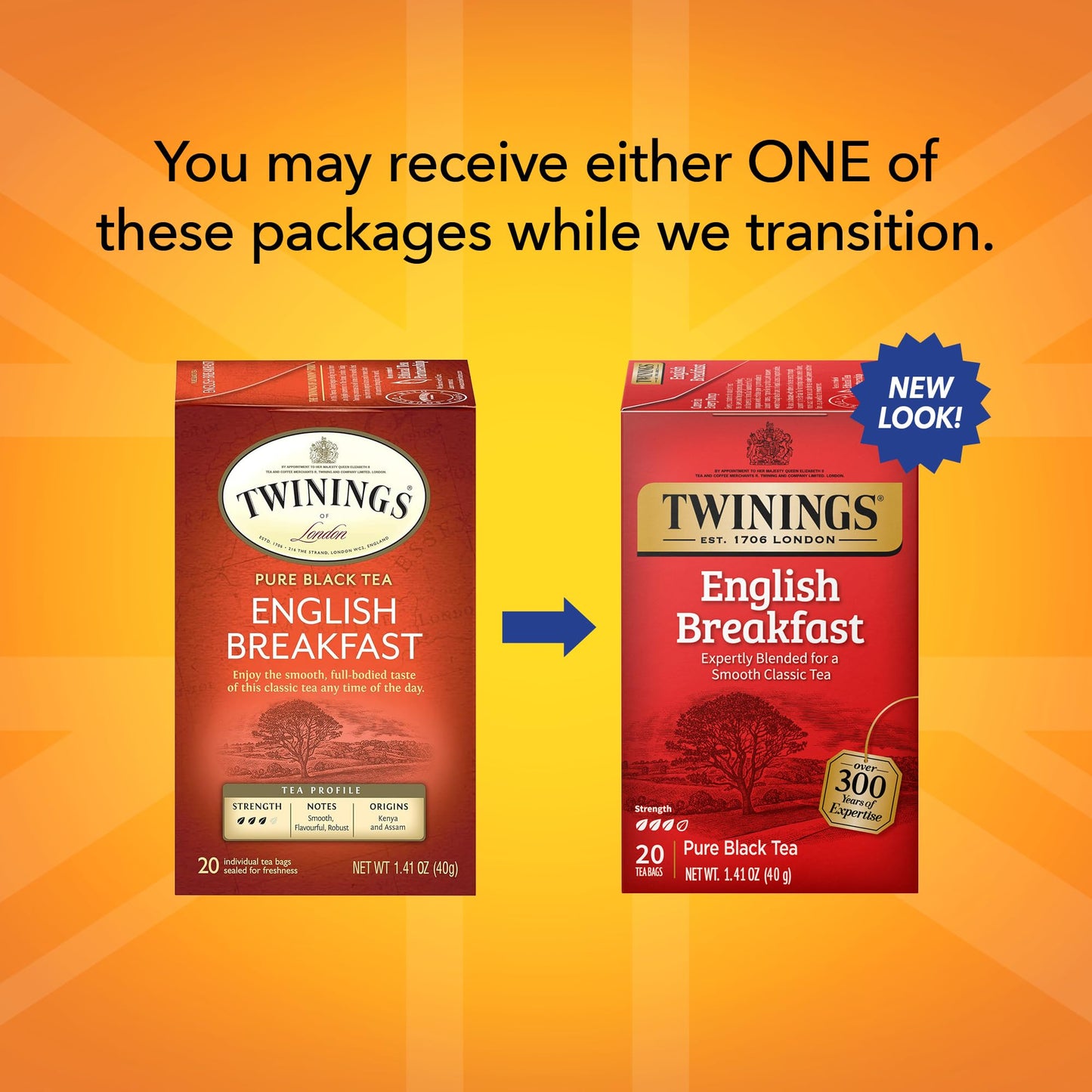 Twinings English Breakfast Black Tea, 100 Individually Wrapped Tea Bags, Smooth, Flavourful, Robust, Caffeinated, Enjoy Hot or Iced