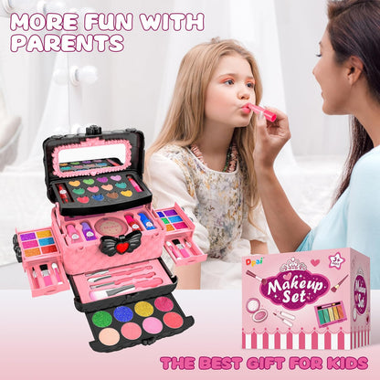 54 Pcs Kids Makeup Kit for Girls, Princess Real Washable Pretend Play Cosmetic Set Toys with Mirror, Non-Toxic & Safe, Birthday Gifts for 3 4 5 6 7 8 9 10 Years Old Girls Kids (Pink)